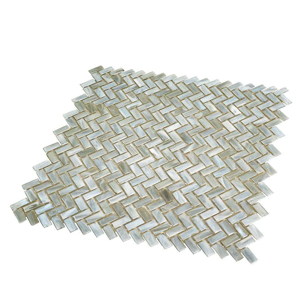 Pearl Herringbone Glass Mosaic Tile