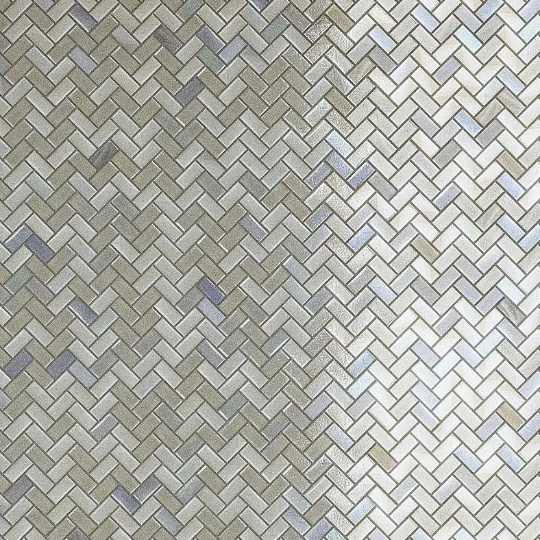 Pearl Herringbone Glass Mosaic Tile