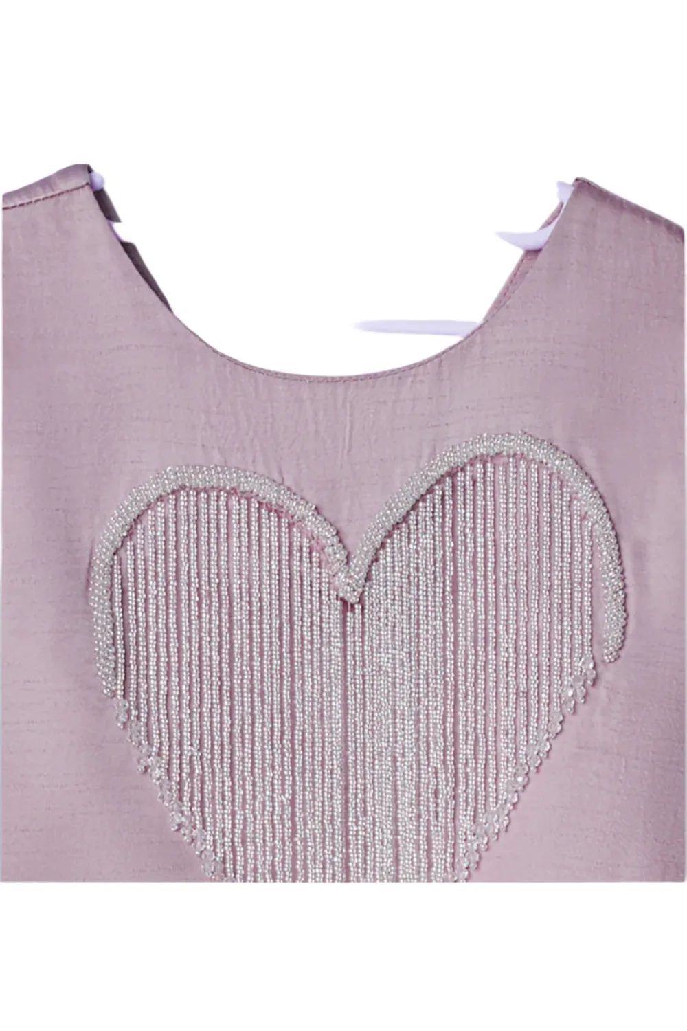 Pink Satin Heart Hanging Embroidery Top With Flared Stylish Pant Set