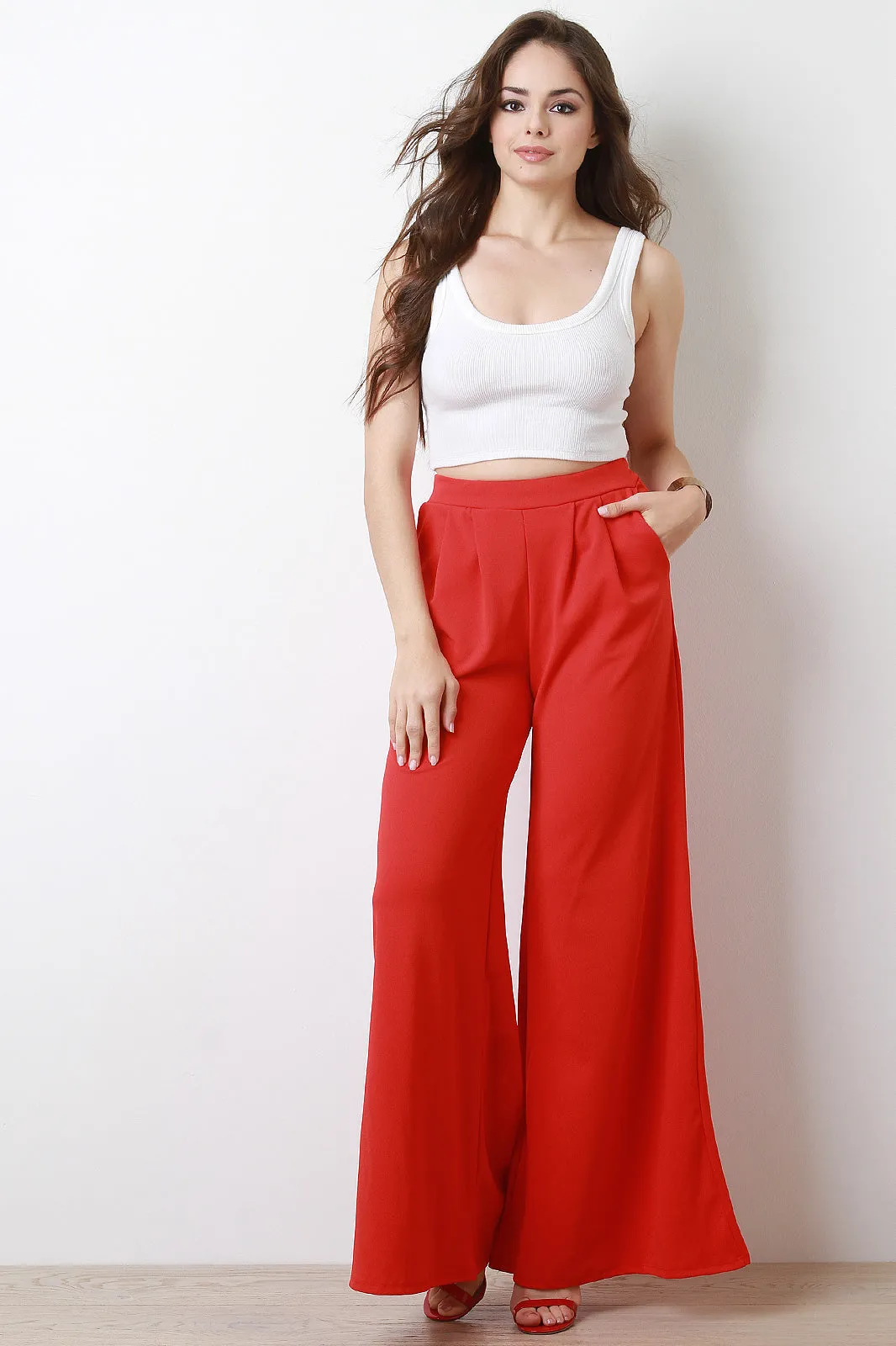 Pleated High Waist Wide Leg Pants