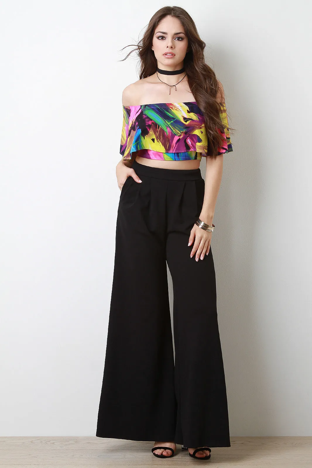 Pleated High Waist Wide Leg Pants