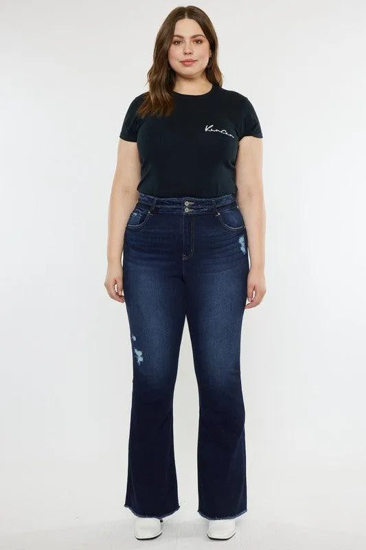 Plus High Rise Double Fray Hem Flare Jeans