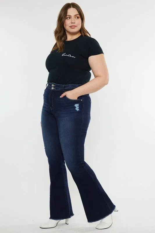 Plus High Rise Double Fray Hem Flare Jeans