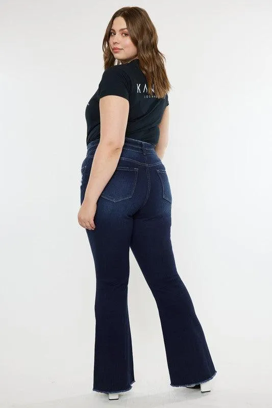 Plus High Rise Double Fray Hem Flare Jeans