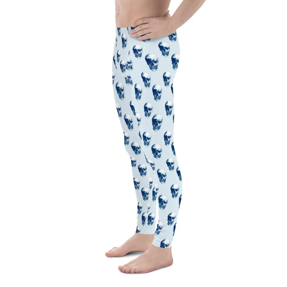 Polka Blue Skulls by Robert Bowen Men's Leggings