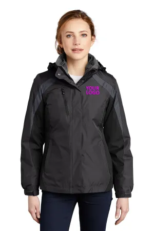 Port Authority Ladies Branded Colorblock 3-in-1 Jackets, Black/ Black/ Magnet Grey