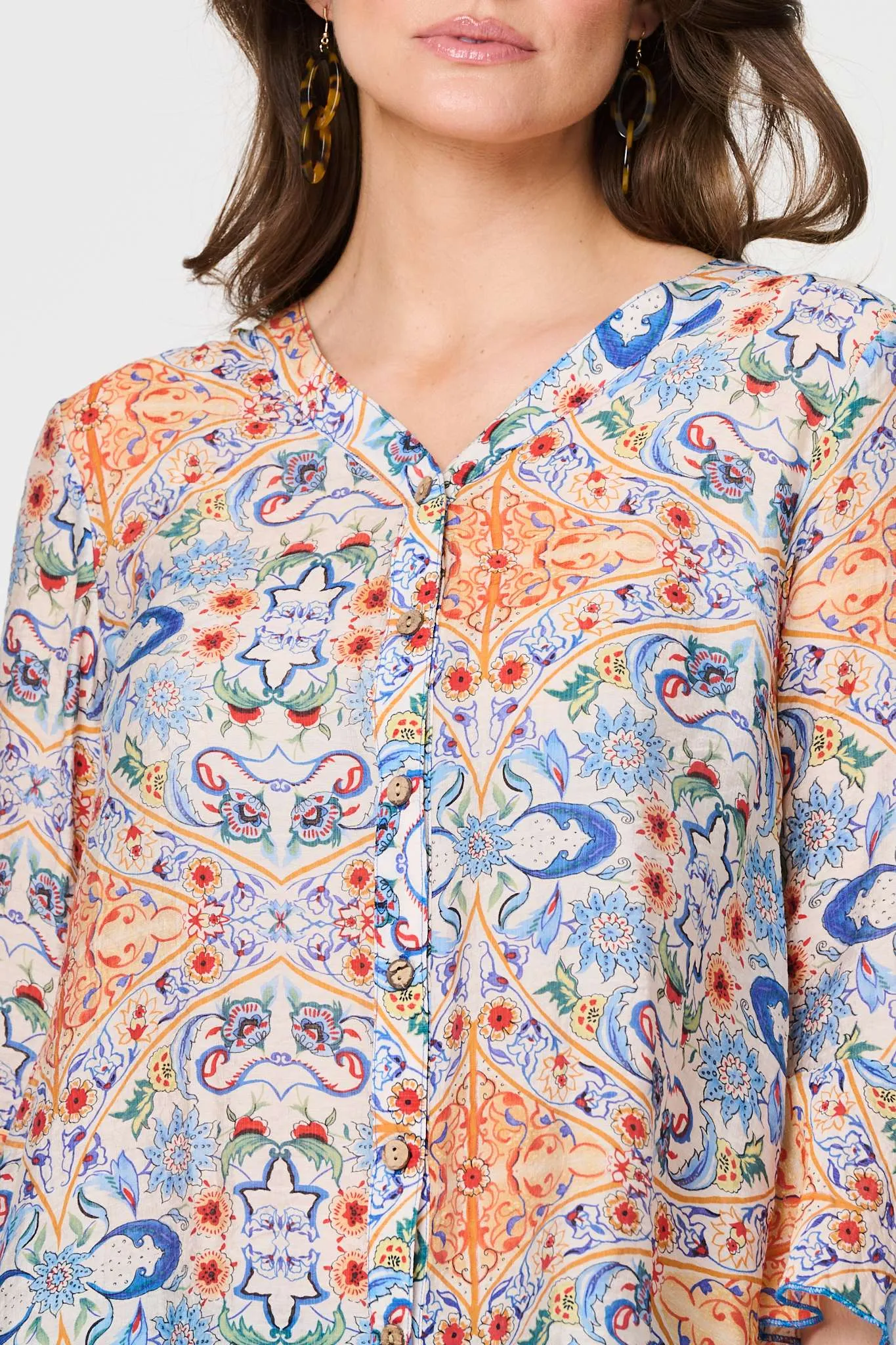 Printed 3/4 Flute Sleeve Blouse