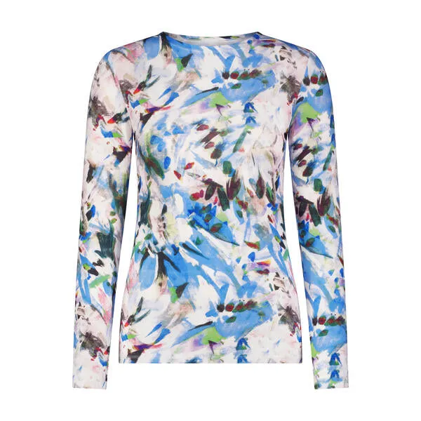 Printed Long Sleeve Tee- Blue Brushstrokes