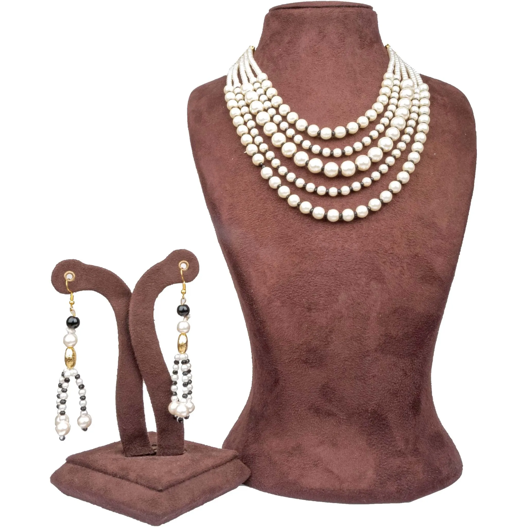 Queen Style 5 Layer Pearl Mala Alloy Gold-plated Jewel Set