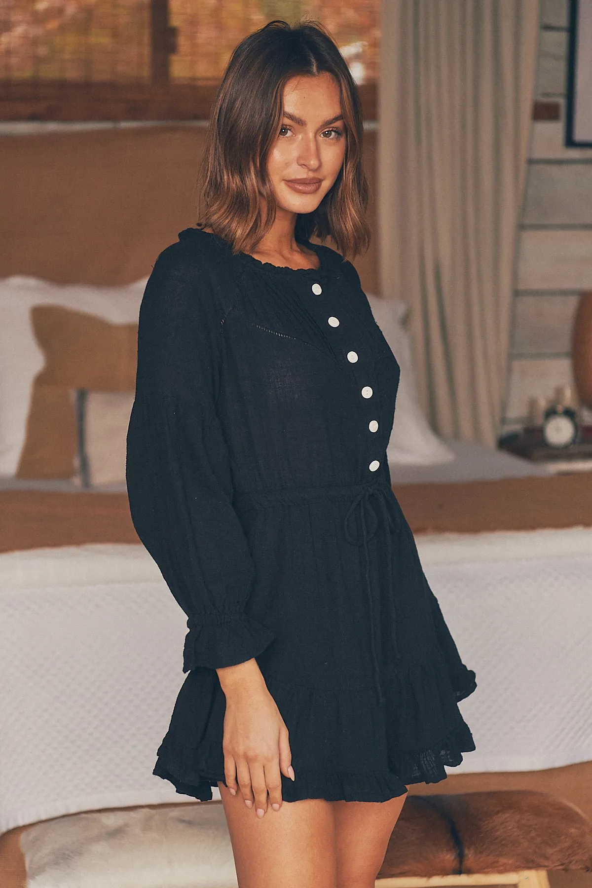 Rafael Black Long Sleeve Shirt Dress