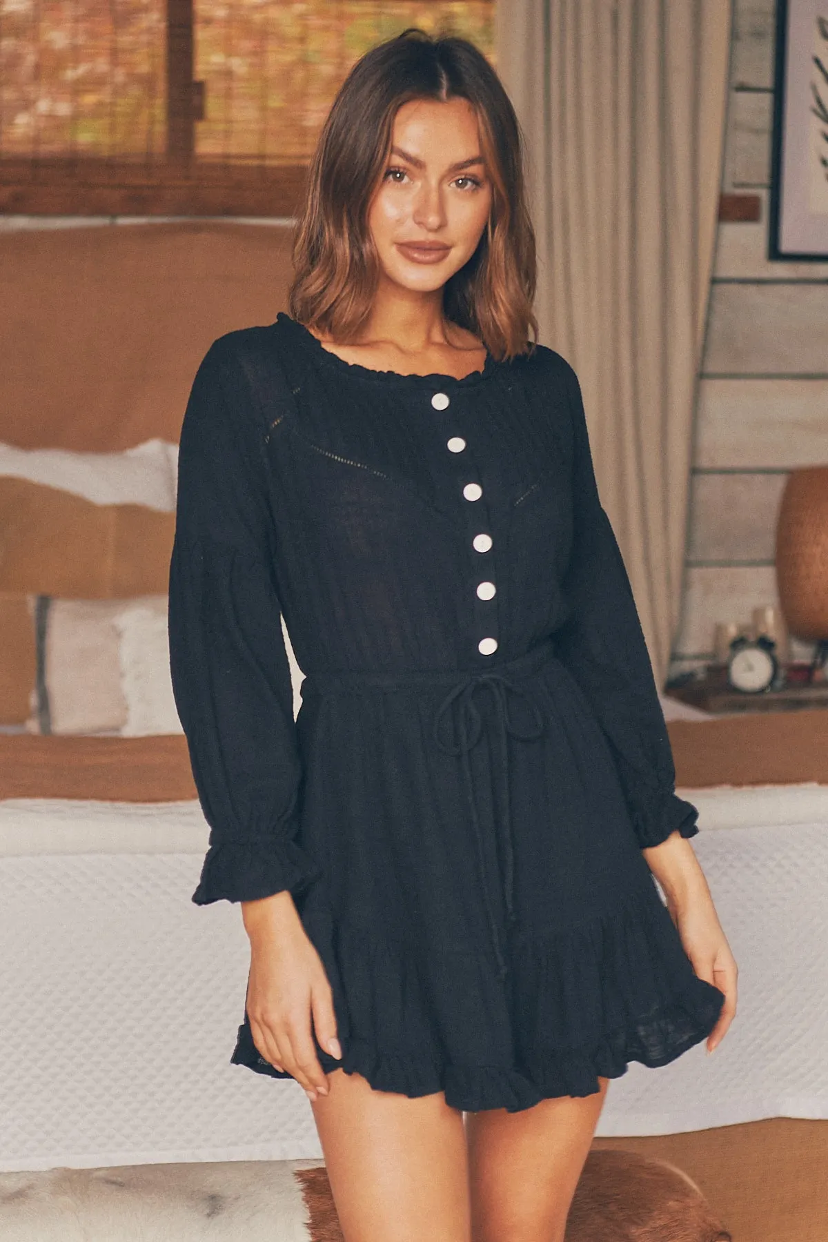 Rafael Black Long Sleeve Shirt Dress