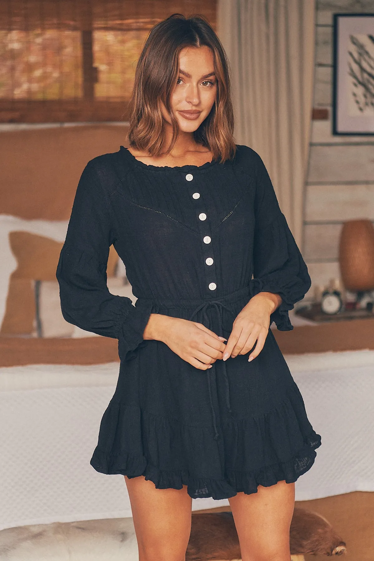 Rafael Black Long Sleeve Shirt Dress