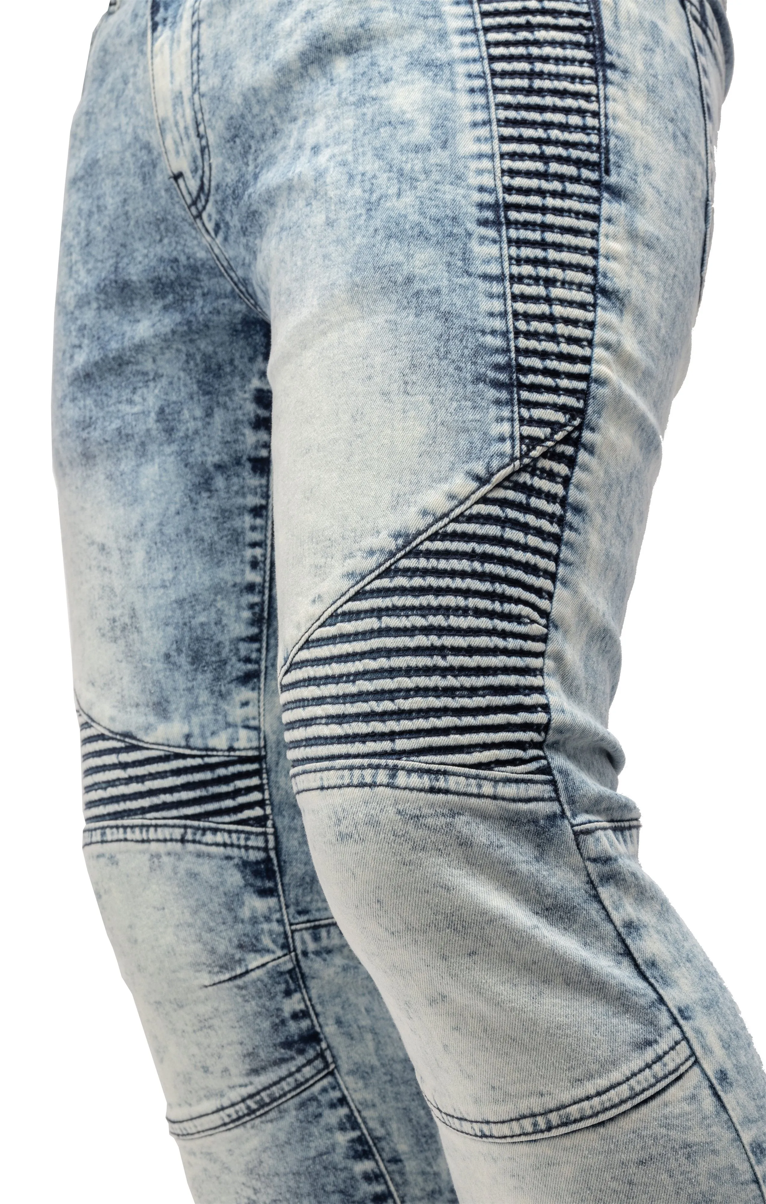 RAW X Men's Slim Fit Biker Jean Comfy Flex Stretch Moto Wash Denim Jeans Pants