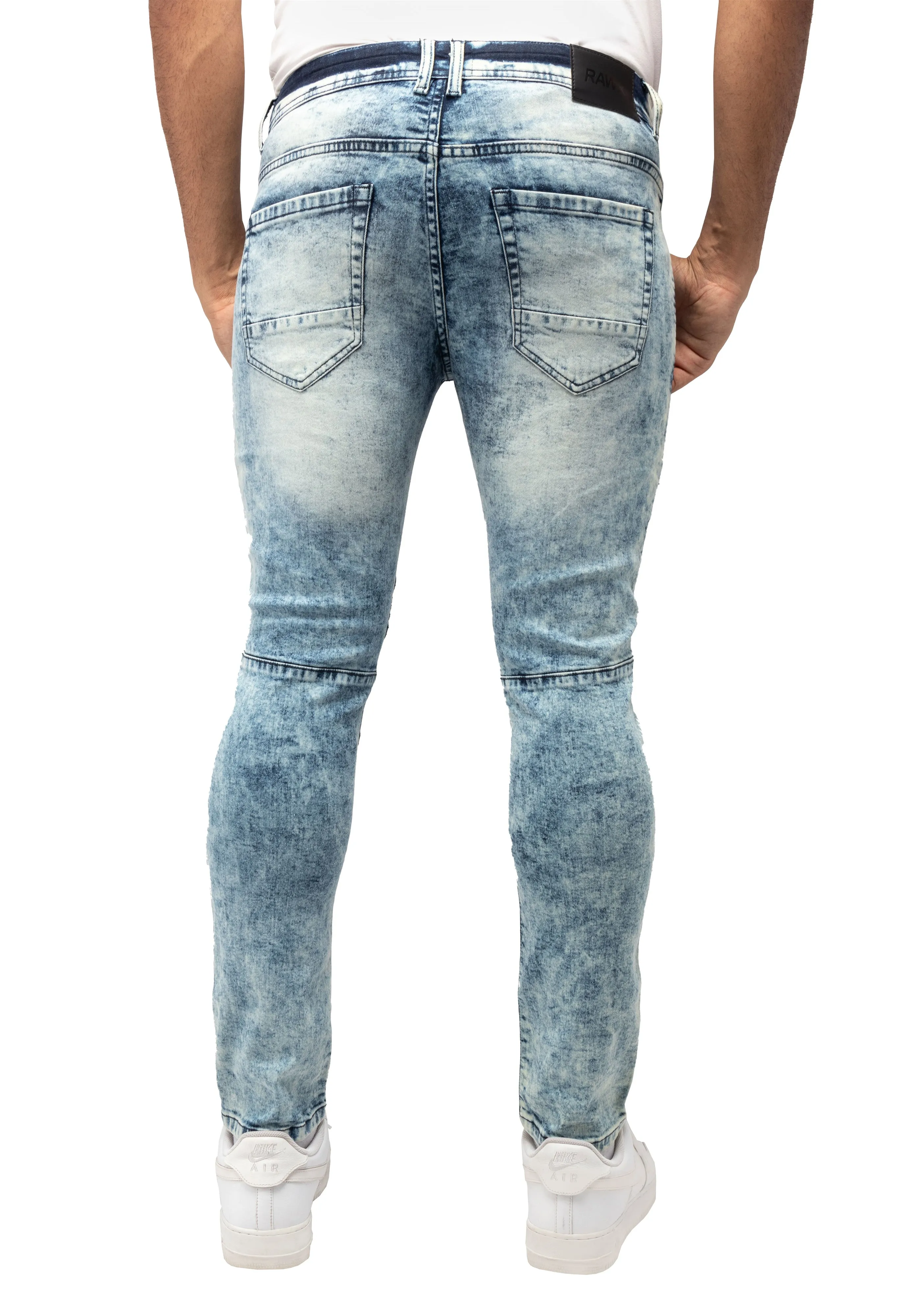 RAW X Men's Slim Fit Biker Jean Comfy Flex Stretch Moto Wash Denim Jeans Pants