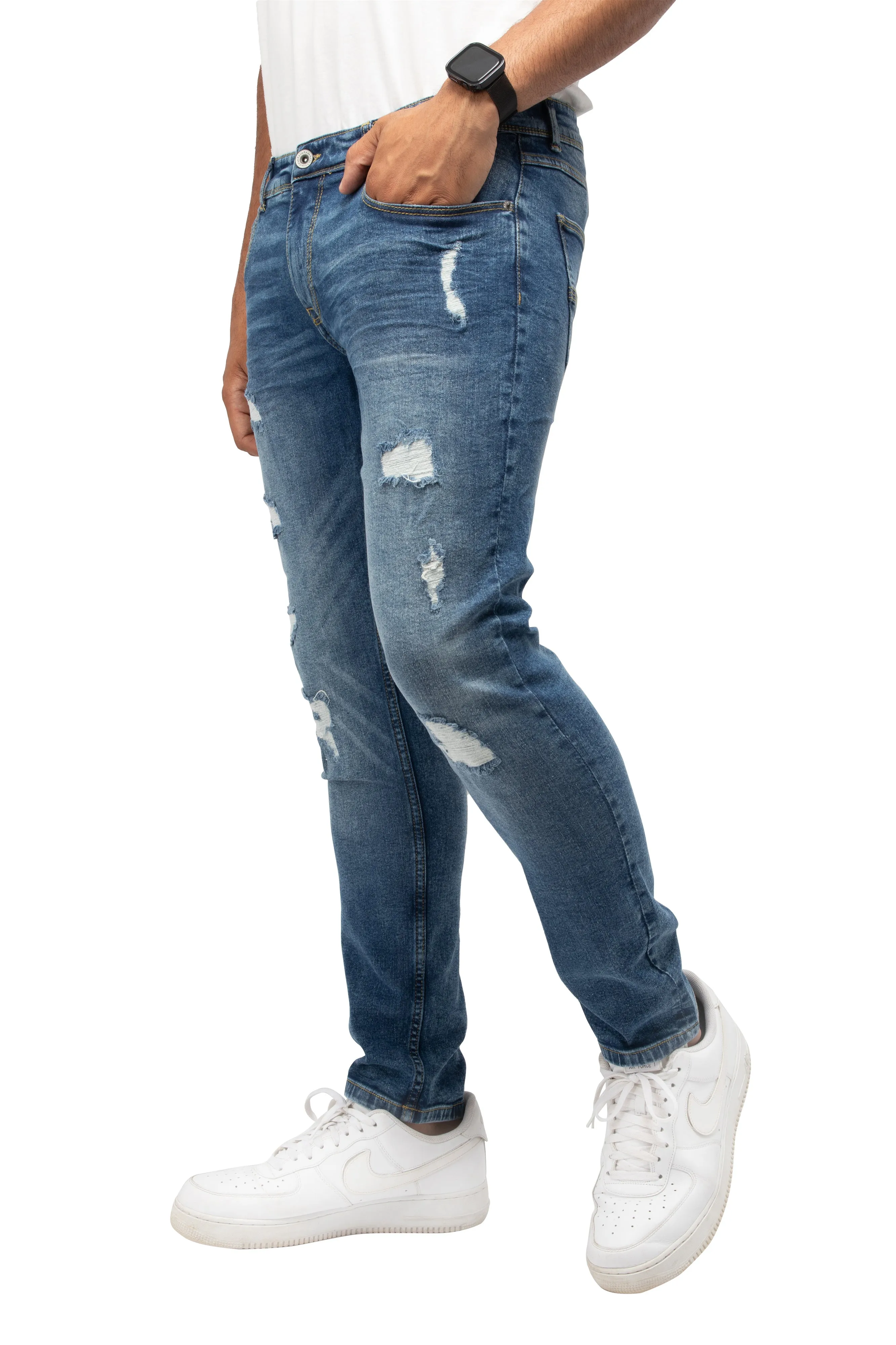 RAW X Men's Slim Fit Fashion Rips Destroyed Distressed Washed Stretch Jeans