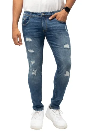 RAW X Men's Slim Fit Fashion Rips Destroyed Distressed Washed Stretch Jeans