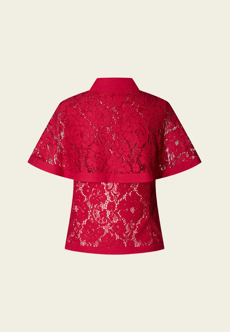 Red Jacquard Lace Cape Top