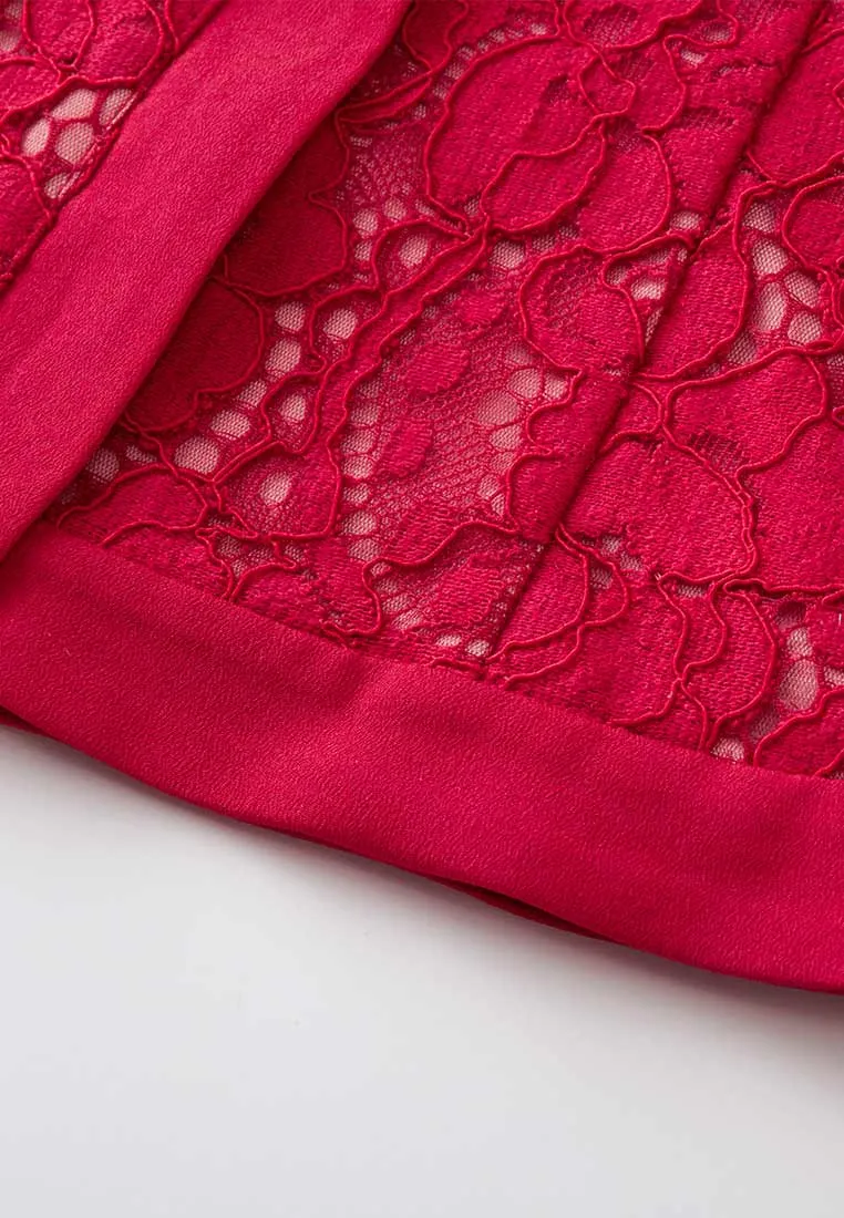 Red Jacquard Lace Cape Top