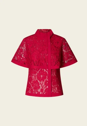 Red Jacquard Lace Cape Top