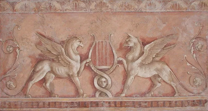 Roman Griffins on Salmon Background Fresco Painting