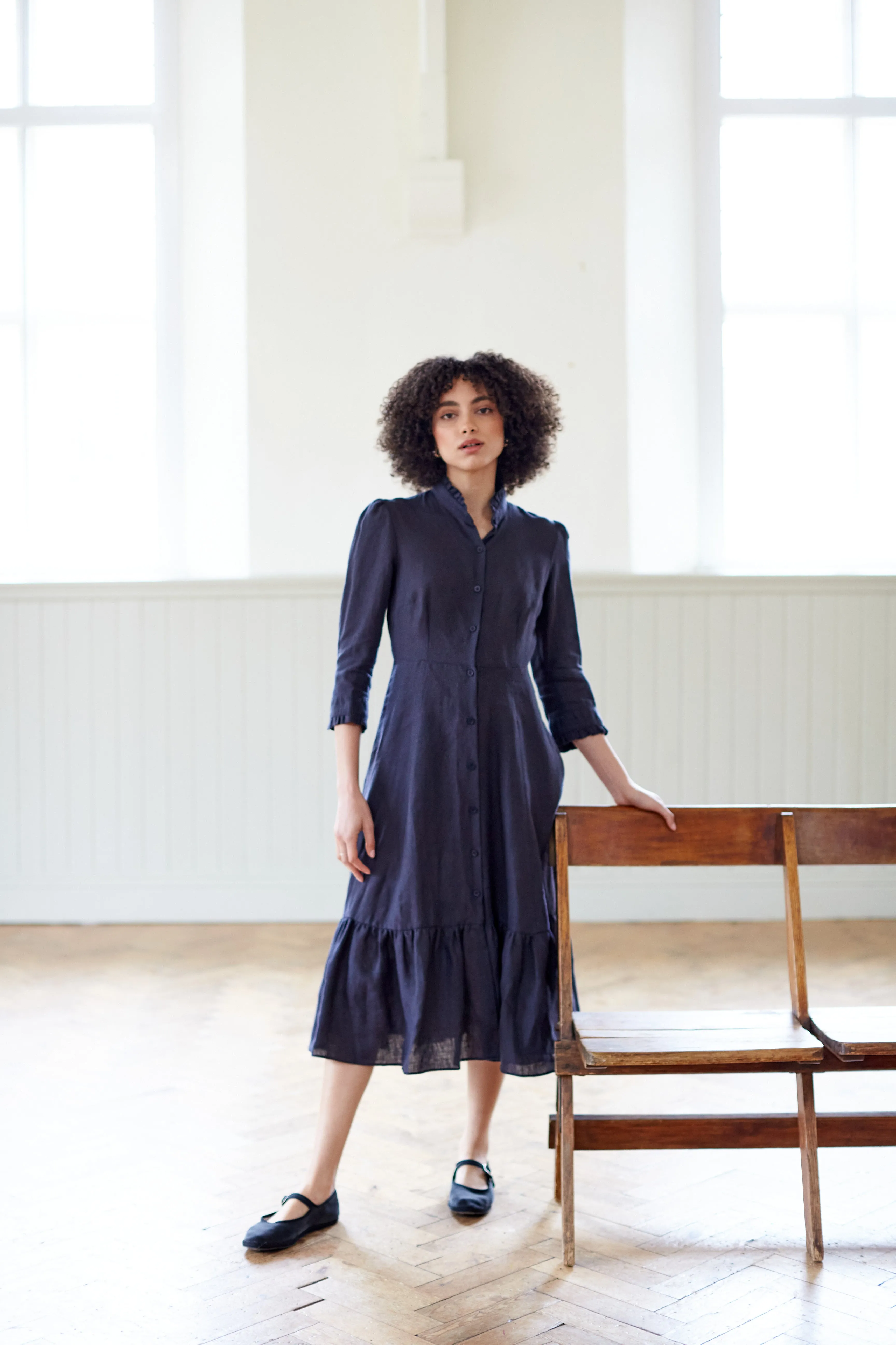 Saltaire Shirt Dress in Ink Linen