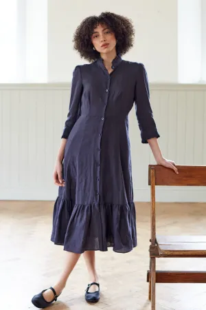 Saltaire Shirt Dress in Ink Linen