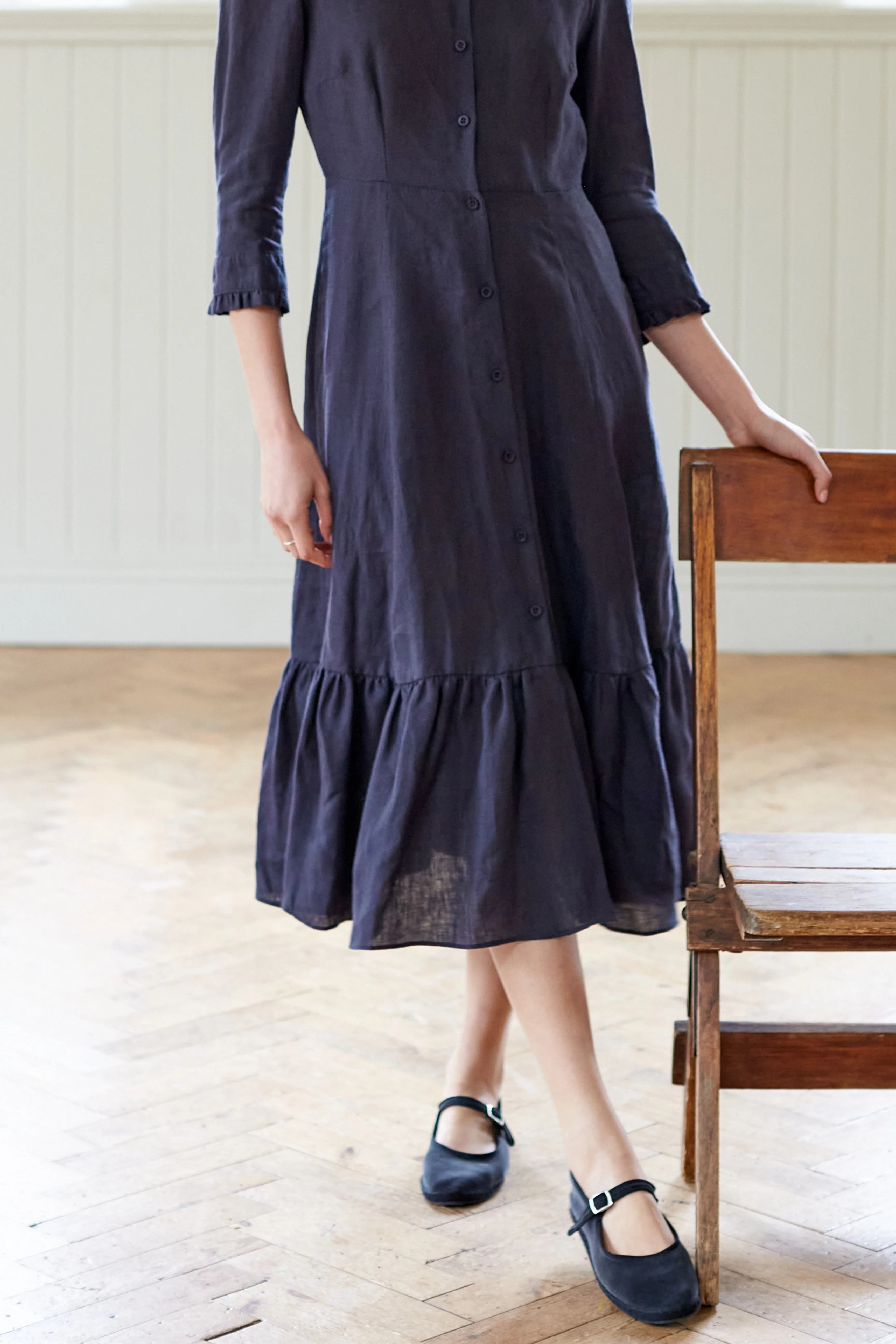 Saltaire Shirt Dress in Ink Linen