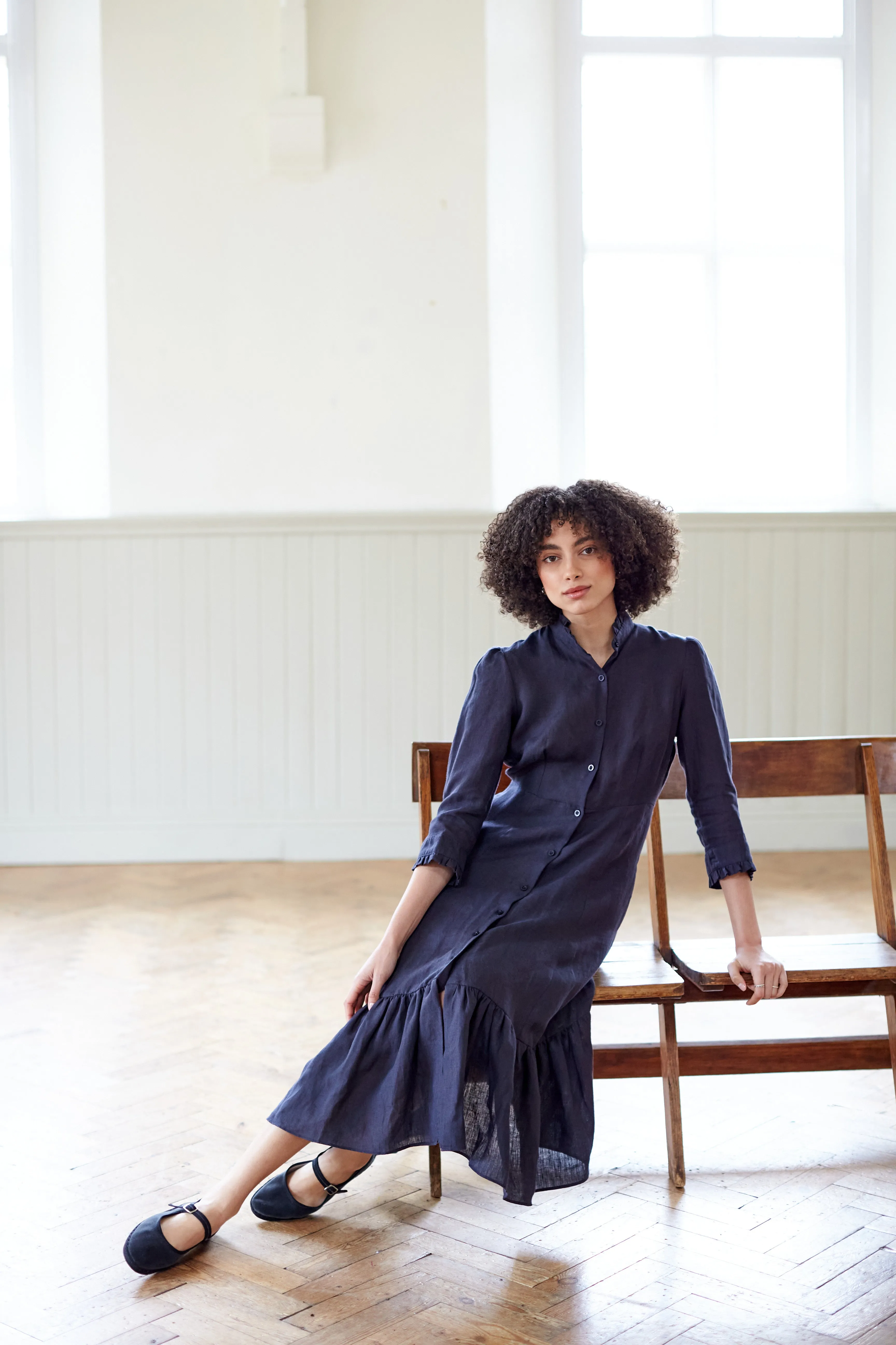 Saltaire Shirt Dress in Ink Linen