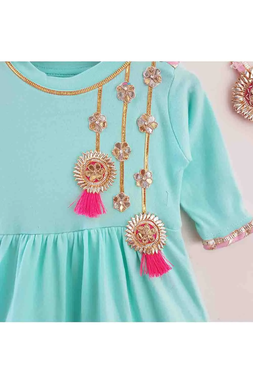 Sea green peplum gota work romper for baby girls