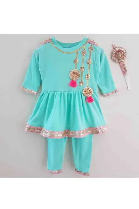 Sea green peplum gota work romper for baby girls