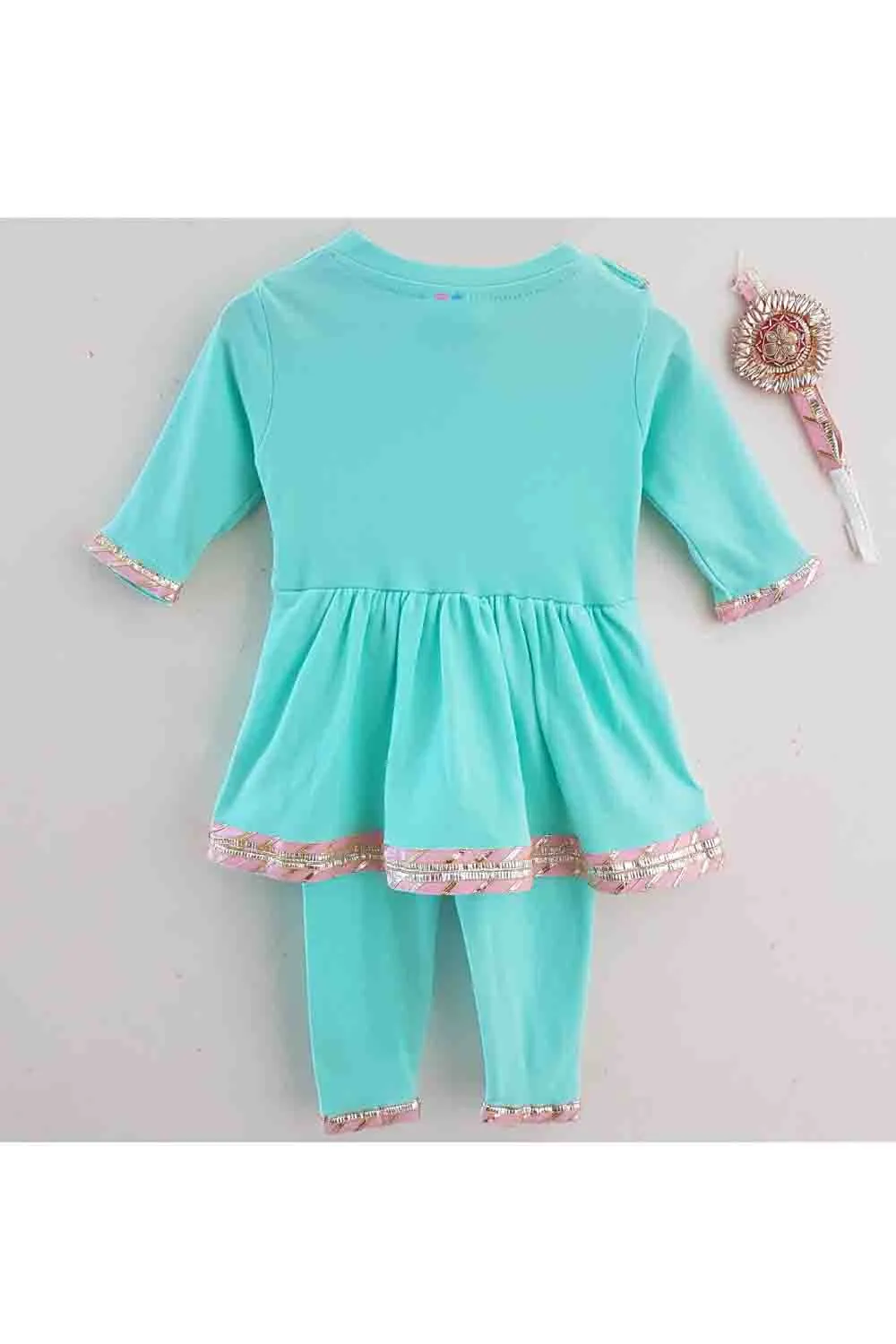 Sea green peplum gota work romper for baby girls