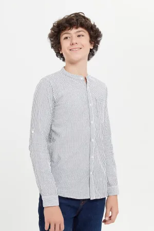 Senior Boys Grey Stripe Casual Shirt