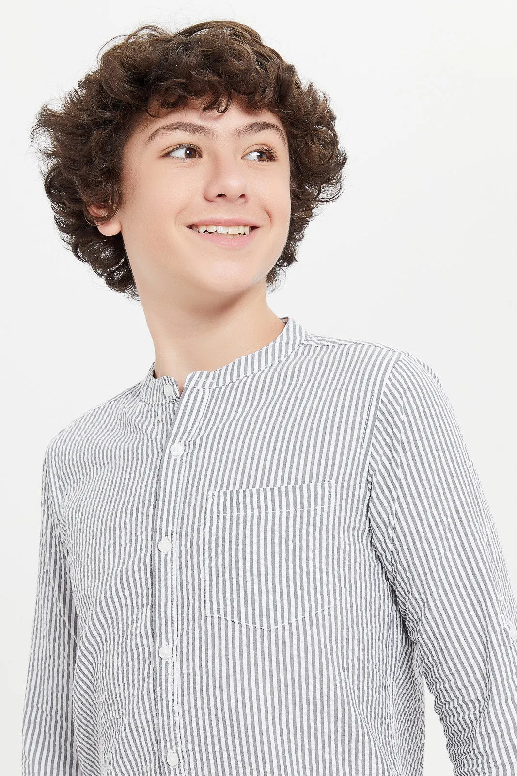 Senior Boys Grey Stripe Casual Shirt