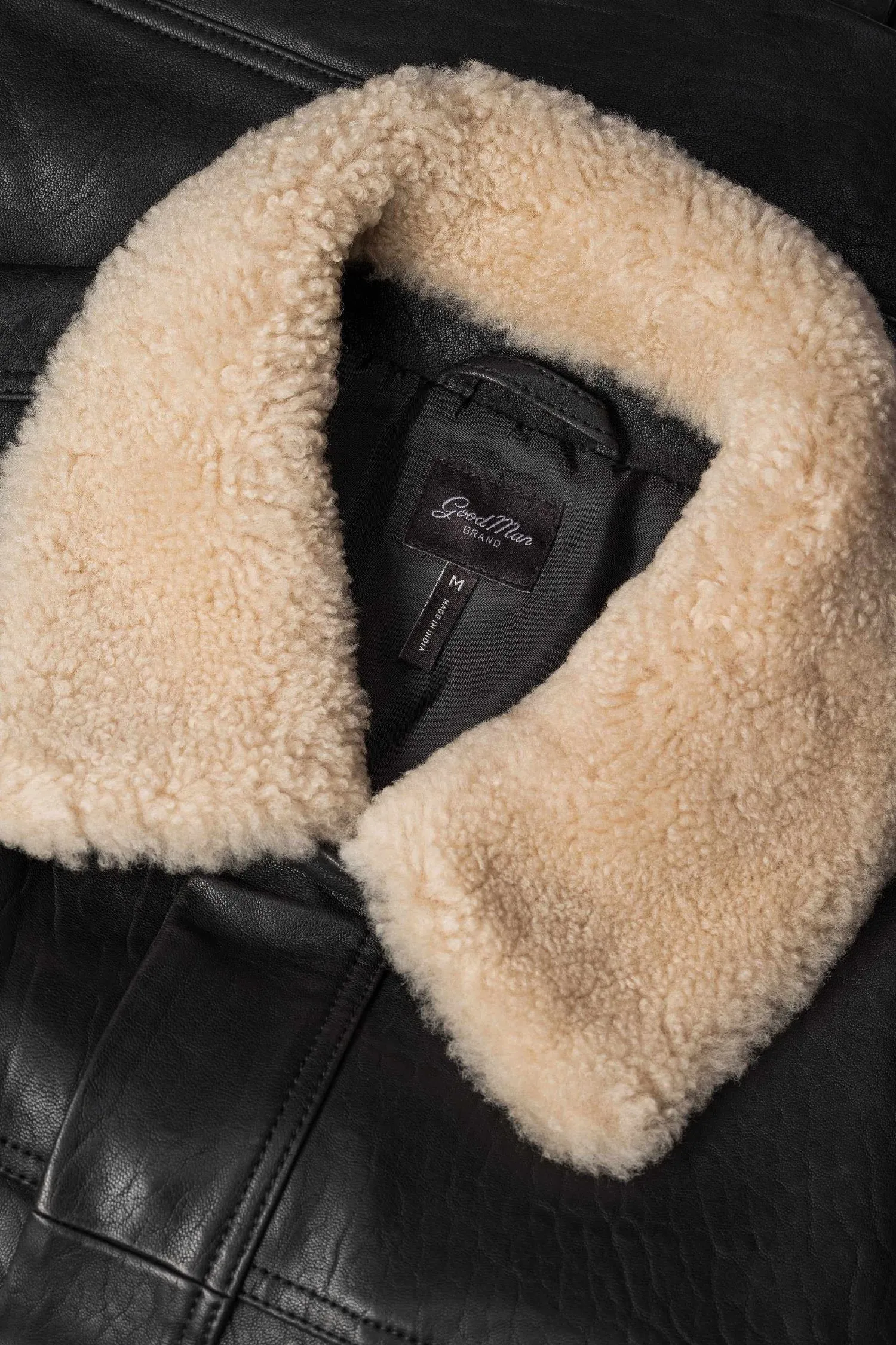 Shearling Collar Trucker Jacket | Responsible Leather