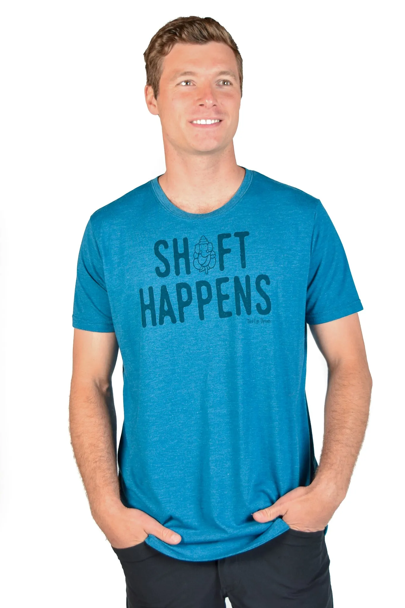 SHIFT HAPPENS ON MEN'S  LINEN BLEND CREW NECK