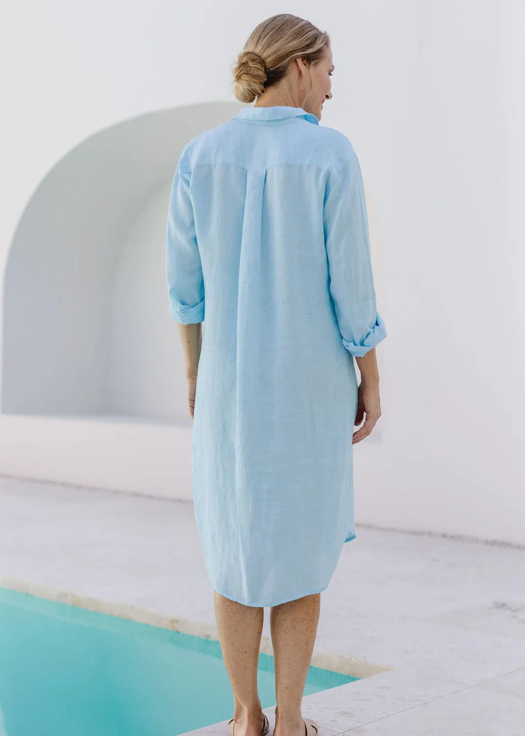 Shirt Maker Linen Dress Aqua