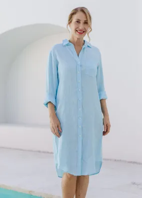 Shirt Maker Linen Dress Aqua