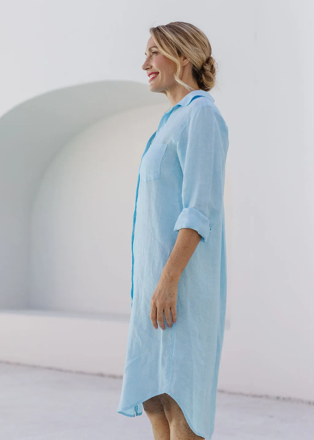 Shirt Maker Linen Dress Aqua