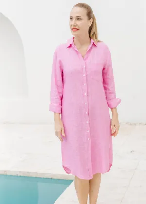 Shirt Maker Linen Dress Bright Pink