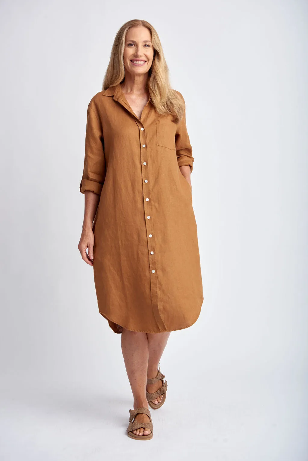 Shirt Maker Linen Dress Bronze