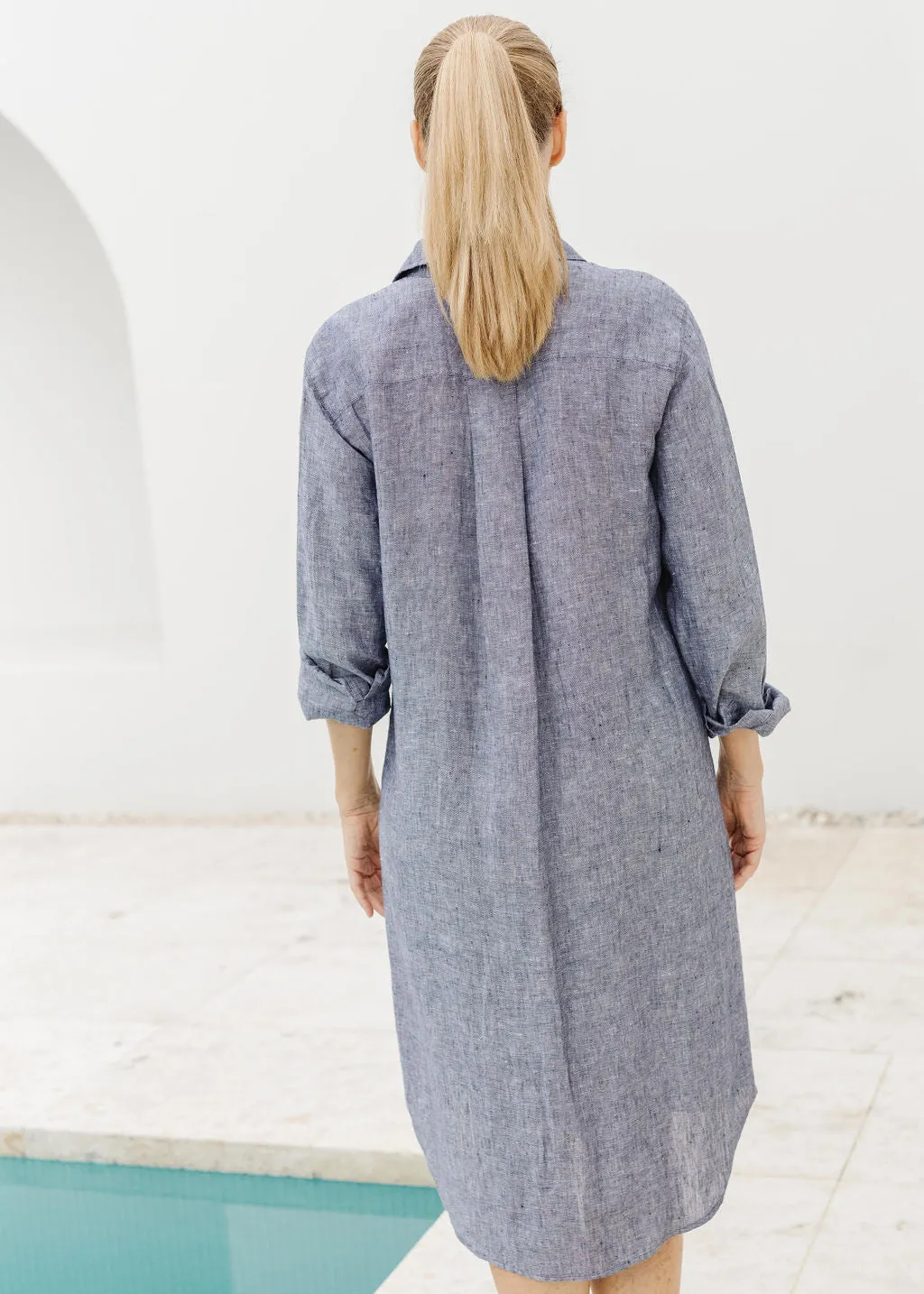 Shirt Maker Linen Dress Navy