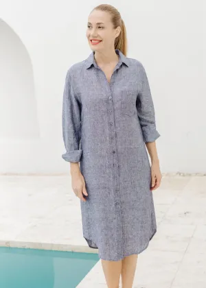 Shirt Maker Linen Dress Navy