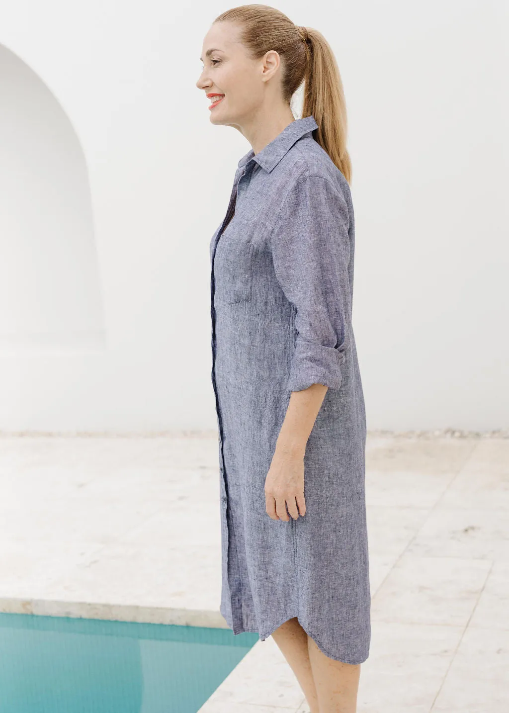 Shirt Maker Linen Dress Navy