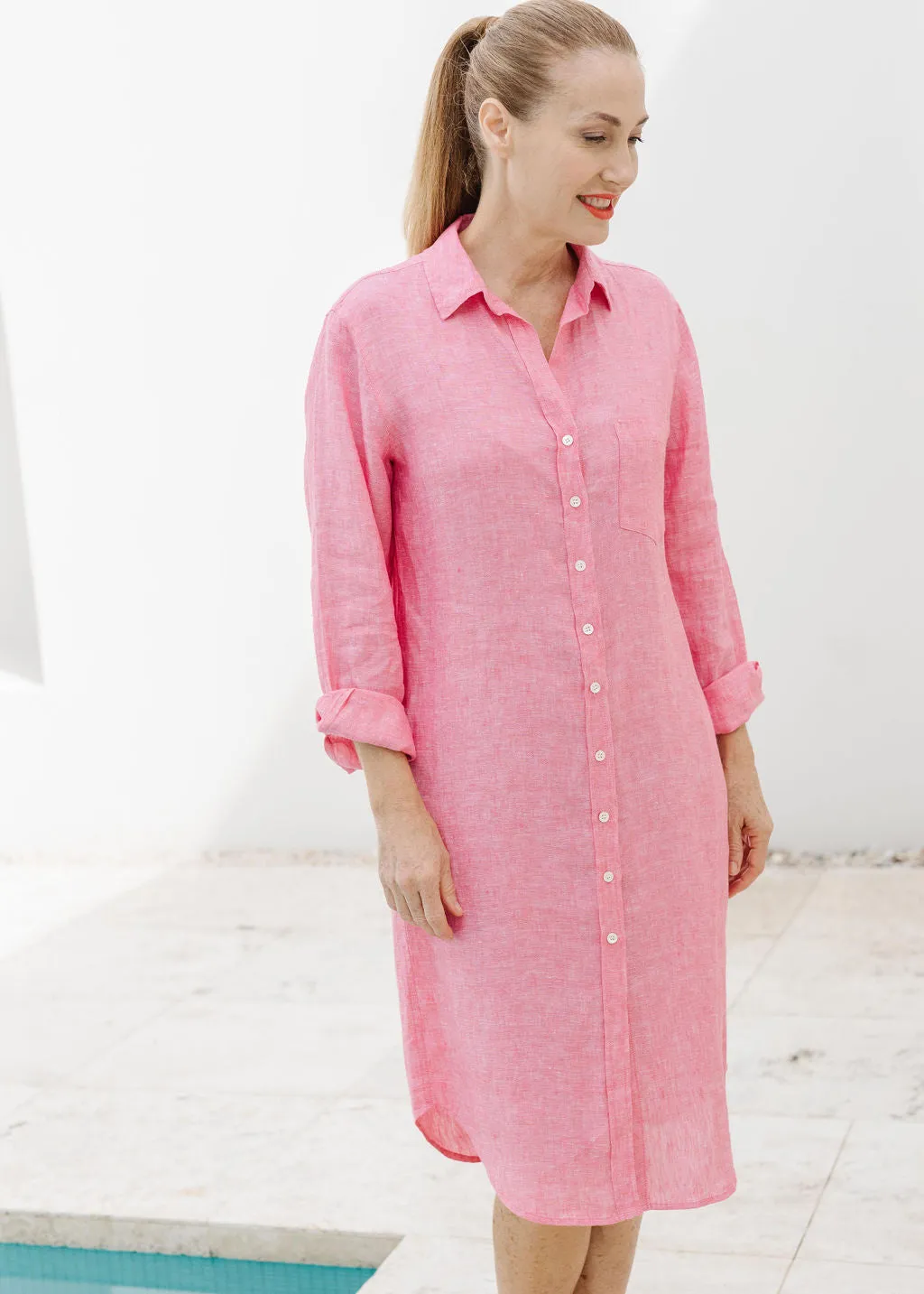 Shirt Maker Linen Dress Watermelon