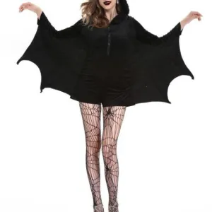 Sienna 3pc Set Black Bat Hoodie with Zip, Witch Vampire Bat Cape