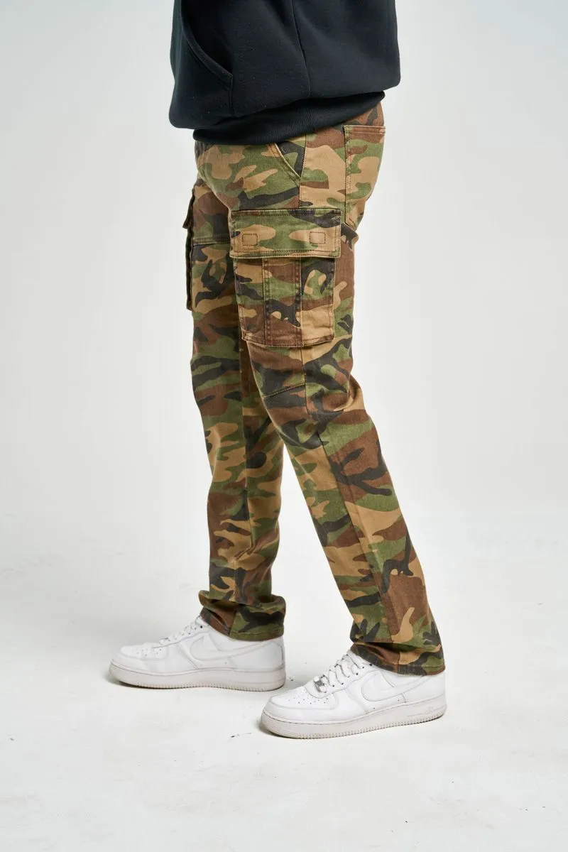 SK SLIM STRAIGHT FIT STRETCH CARGO CAMO PANTS MULTI COLORS