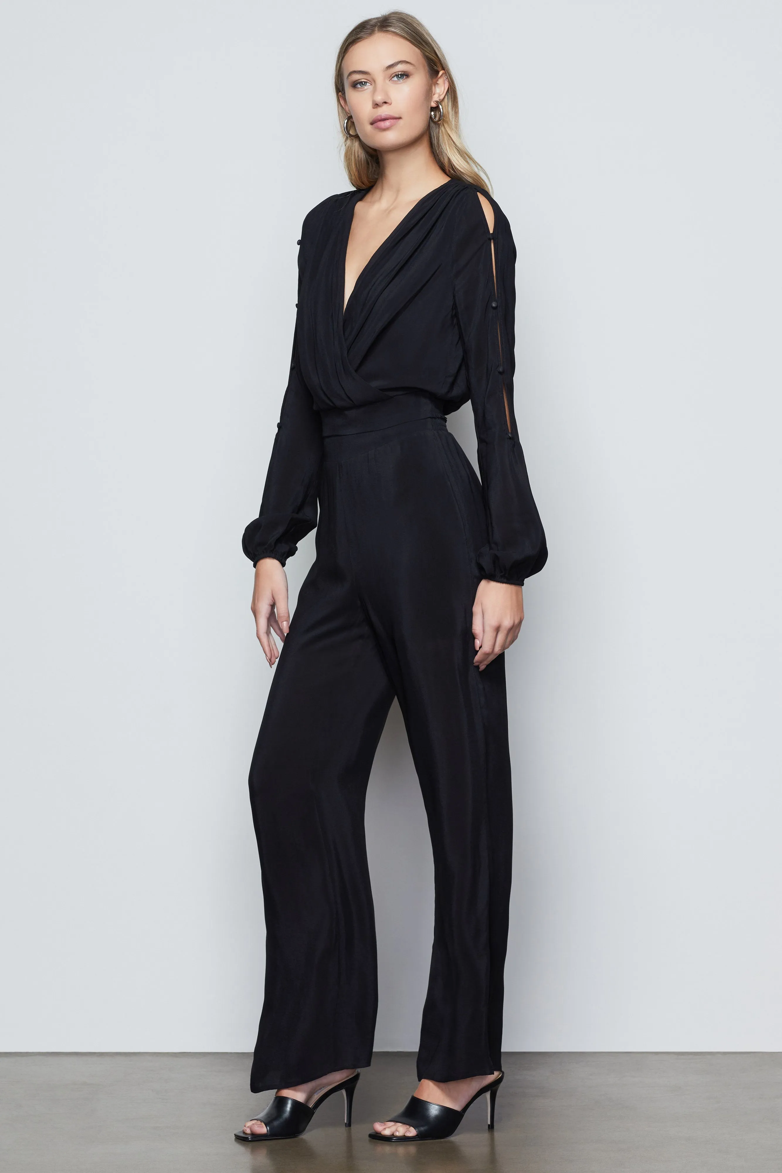 SMOCKED WAIST WIDE LEG PANT | BLACK001