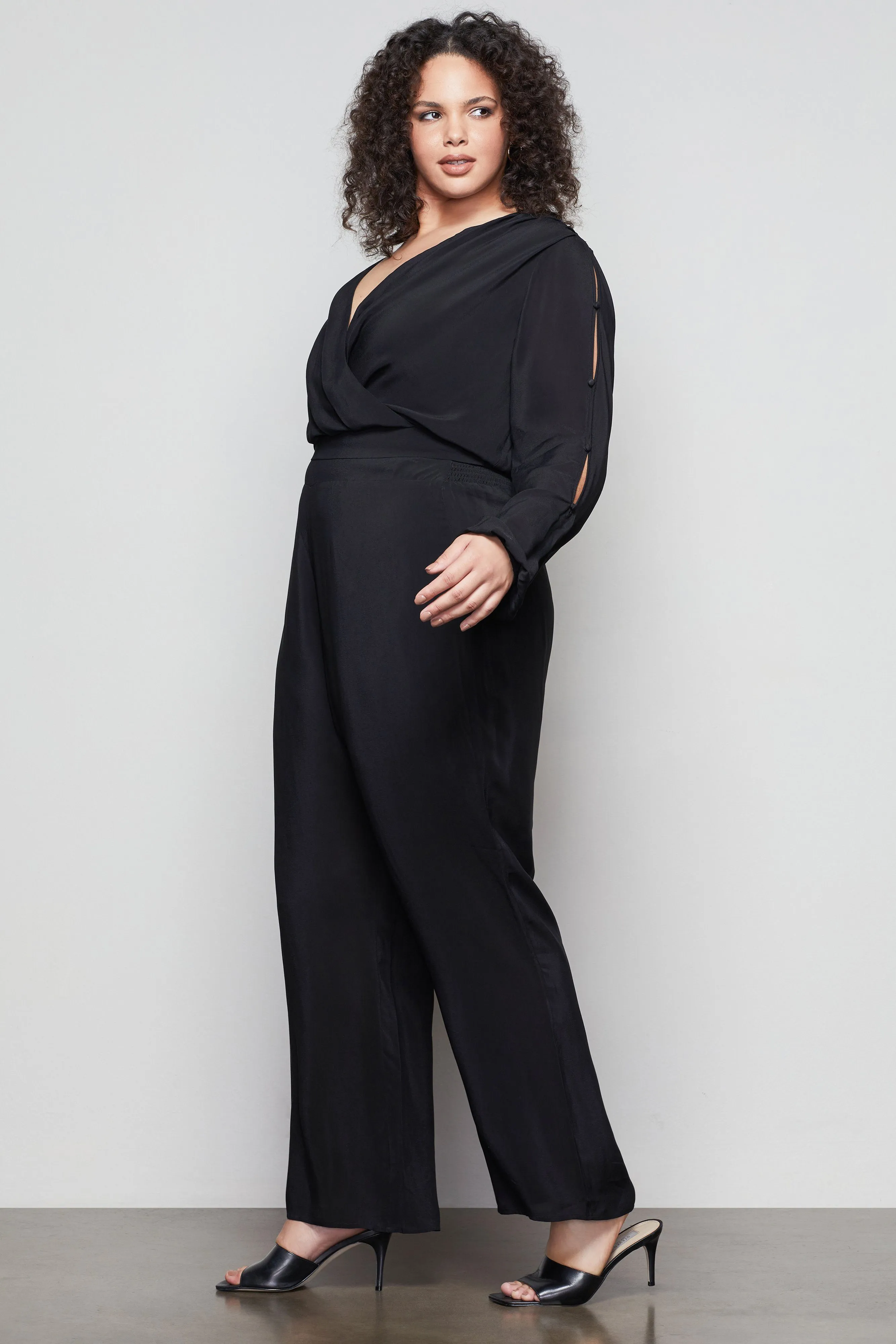 SMOCKED WAIST WIDE LEG PANT | BLACK001