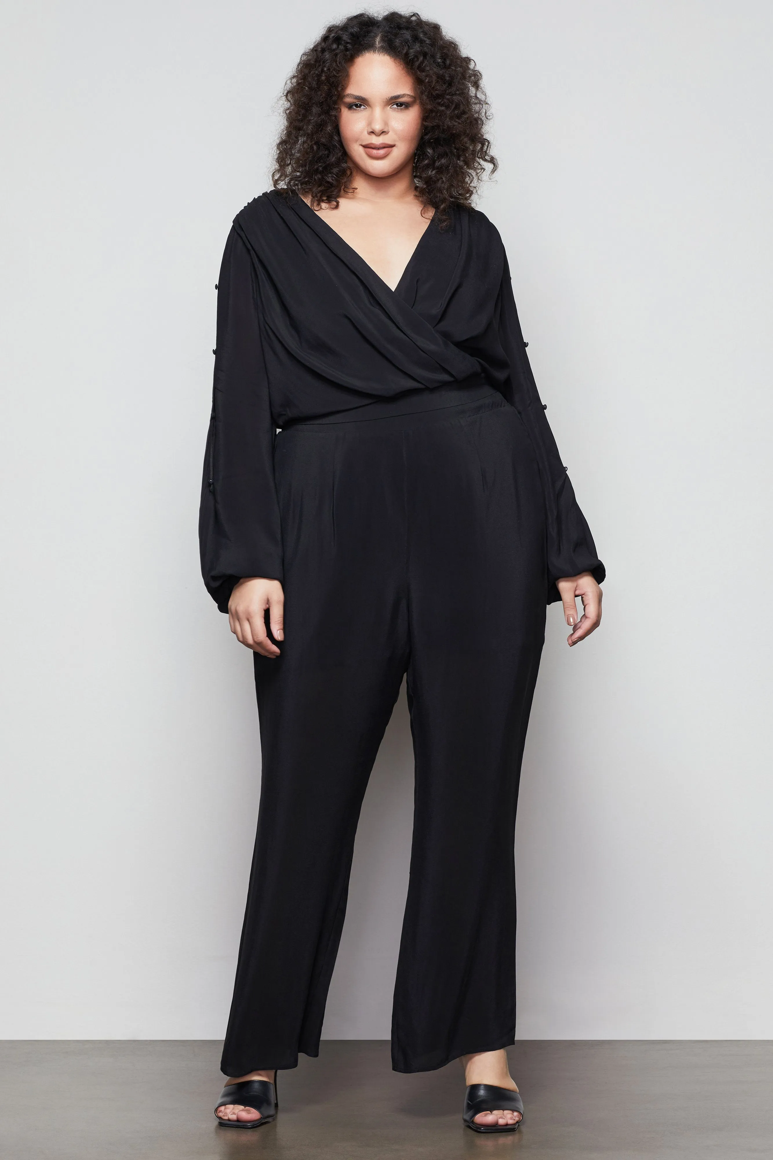 SMOCKED WAIST WIDE LEG PANT | BLACK001