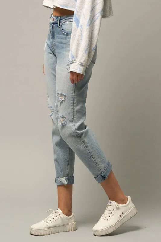 TEEK - Medium Distressed Girlfriend Jeans